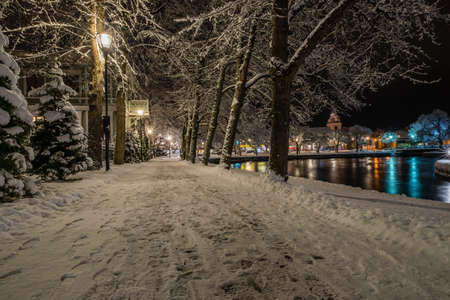 Night in the town of Filipstad, Sweden december, 2017の写真素材