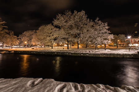 Night in the town of Filipstad in Swedenの写真素材