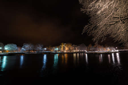 Night in the town of Filipstad in Swedenの写真素材