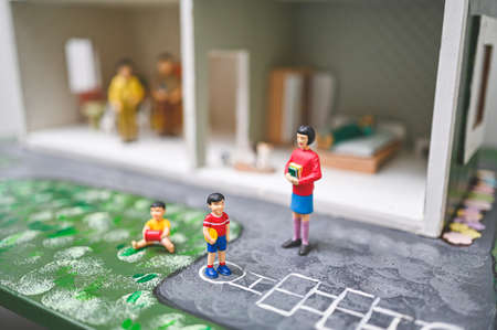 dollhouse with dolls and furnitures at a preschoolの写真素材