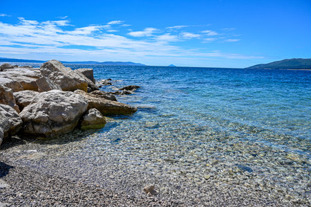Rabac Croatia gravel beach and sun may 2019