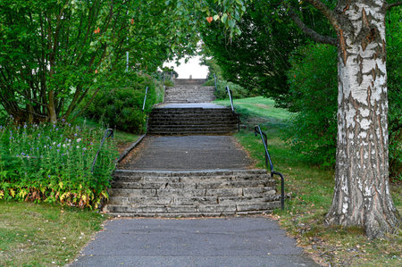 stoned stairs going up into a park