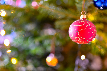 christmas tree full with colorful and decorative ballsの写真素材