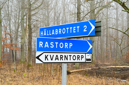 Signs showing the way to places in Swedenの写真素材