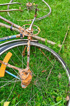 old broken bike fished up with magnet in Orebro Sweden