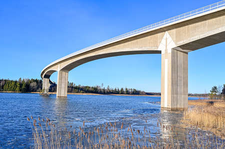 beam bridge over the water Hammarsundet in Askersund Swedenの写真素材