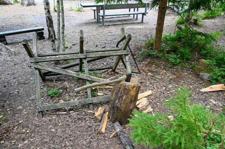 A place to saw and cut firewoodの写真素材