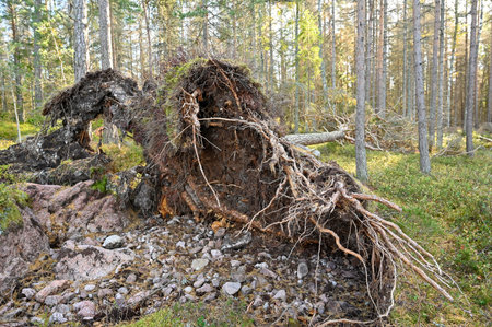 big root trap with lots of roots in forest