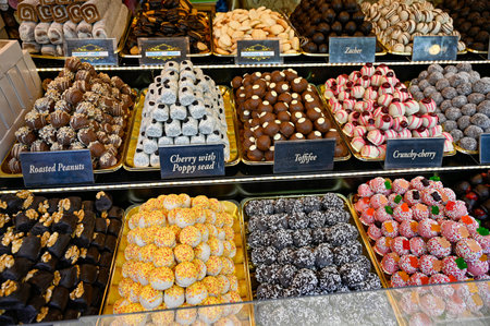 market stand with marzipan candy at Szent Istvan Ter Budapest Hungary november 22 2022のeditorial素材
