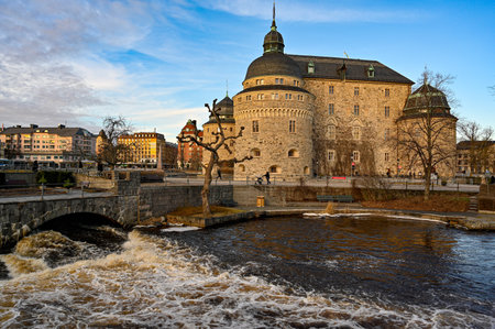 Orebro castle and Black river in Orebro centerのeditorial素材