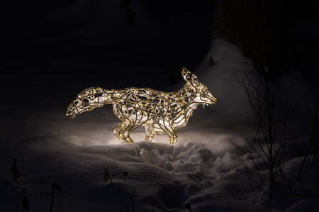 Fox made of lights in public park Kumla Sweden