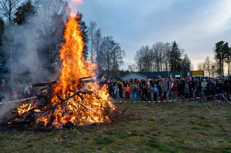 Walpurgis celebrations with big bonfire and games Kumla Sweden April 30 2024