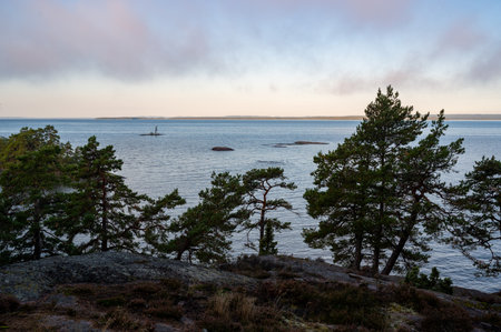 Looking out over lake Vattern near Motala Swedenの写真素材