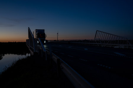 The bridge Stora Hammarsundet in Askersund Sweden in evening lightの写真素材