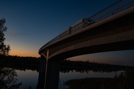 The bridge Stora Hammarsundet in Askersund Sweden in evening lightの写真素材