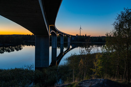 The bridge Stora Hammarsundet in Askersund Sweden in evening lightの写真素材