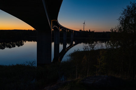 The bridge Stora Hammarsundet in Askersund Sweden in evening lightの写真素材