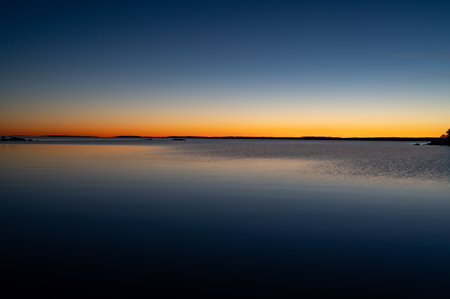 Beautiful sunset over Lake Vattern Vastanvik Motala Swedenの写真素材