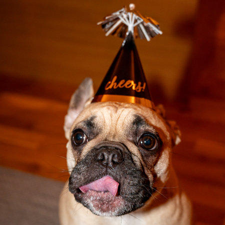 Party hat on dog on new yearの写真素材