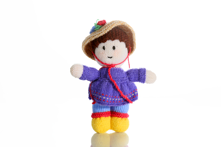 Lady with wool as a toy for child.の写真素材