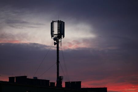 Internet mast on sunset backgroundの写真素材