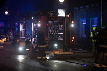 Fire brigade called to a fire in a small town