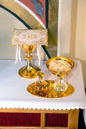 wedding altar with chalice, closeup of photo