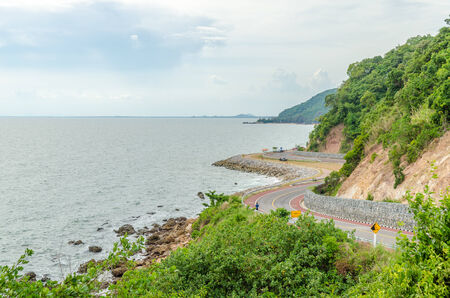 Curve of seaside road at chanthaburi thailandの写真素材