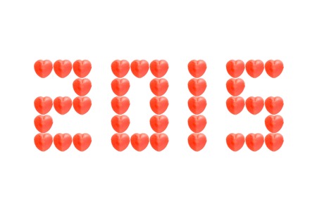 2015 letter from red heart candy isolated on white backgroundの写真素材