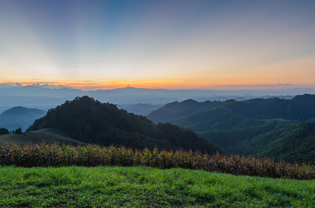 Sunset sky and layer mountain in sri nan national park thailandの写真素材
