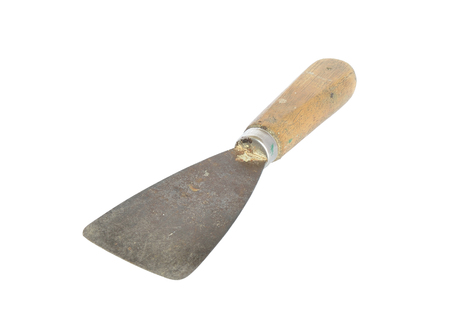 Rust paint trowel with wood handle isolated on white with clipping pathの写真素材