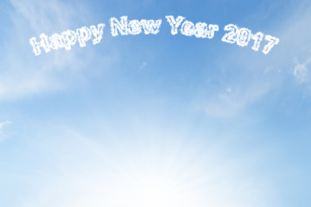 Happy new year 2017 cloud and sunshine on blue sky