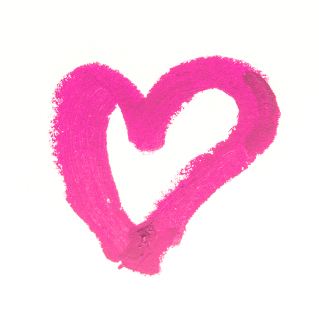 Heart shape paint by lipstick isolated on white backgroundの写真素材