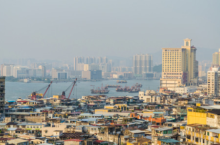Macau harbor area and cityscape in macau chinaの写真素材