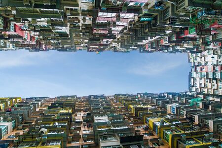 Colorful crowded apartment in quarry bay hong kong chinaの写真素材