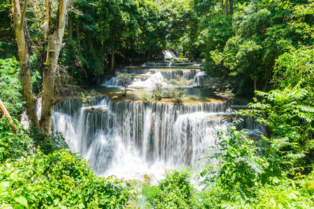 Huai mae khamin waterfall in khuean srinagarindra national park at kanchanaburi thailandの写真素材