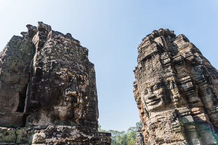Smile face stone at bayon temple in angkor thom siem reap cambodiaの写真素材