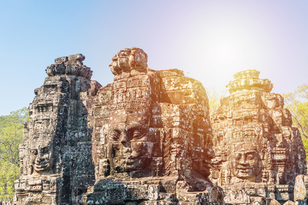Smile face stone at bayon temple in angkor thom siem reap cambodiaの写真素材