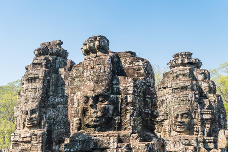 Smile face stone at bayon temple in angkor thom siem reap cambodiaの写真素材