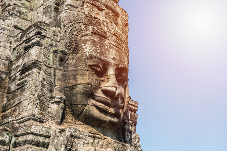 Smile face stone at bayon temple in angkor thom siem reap cambodiaの写真素材