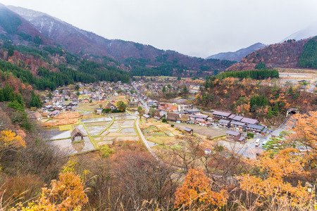 Raining day in autumn at Shirakawa-go village gifu japanの写真素材