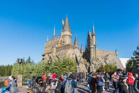 Osaka, Japan - Nov 24, 2017: Hogwarts castle in The Wizarding World of Harry Potter zone at Universal Studios Japan (USJ). Universal Studios Japan is the famous theme park in osakaのeditorial素材