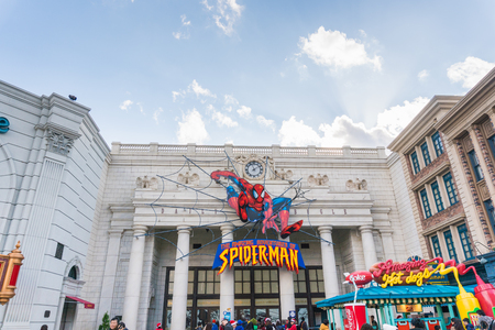 Osaka, Japan - Nov 24, 2017: The Amazing Adventures of Spider Man at Universal Studios Japan (USJ). The famous attraction rides of tourists at theme parkのeditorial素材