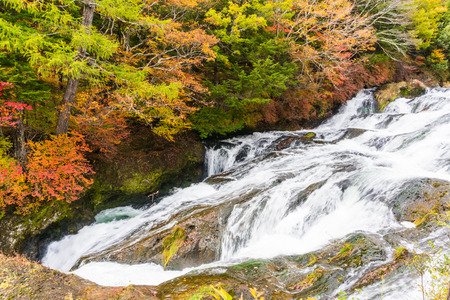 Ryuzu waterfall in autumn at nikko tochigi japanの写真素材
