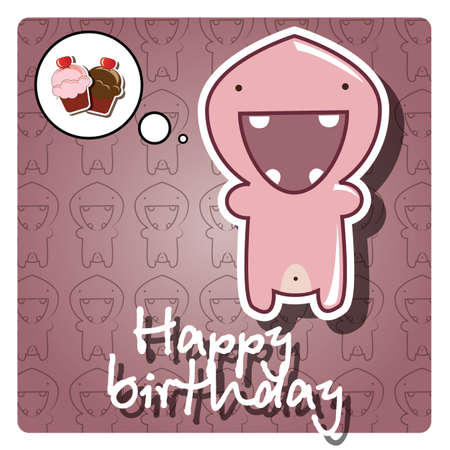 Happy birthday card with cute colorful monster, vectorのイラスト素材