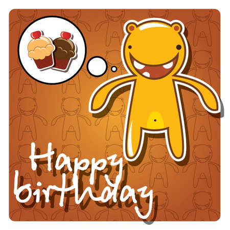 Happy birthday card with cute colorful monster, vectorのイラスト素材