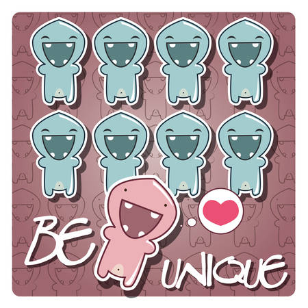 Card with cute cartoon monster character with a message to be unique and stand out from the crowd, vectorのイラスト素材