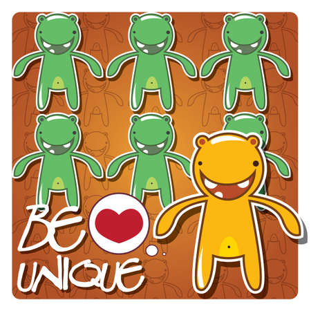 Card with cute cartoon monster character with a message to be unique and stand out from the crowd, vectorのイラスト素材
