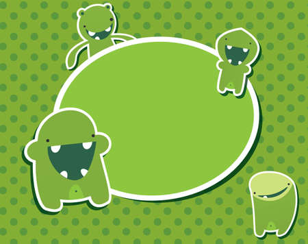 Happy birthday card with cute green monster, vectorのイラスト素材
