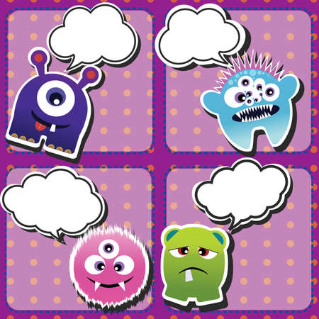 Set of cute little monsters on dotted background, vectorのイラスト素材